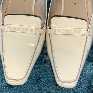 Celine patent ivory leather mules